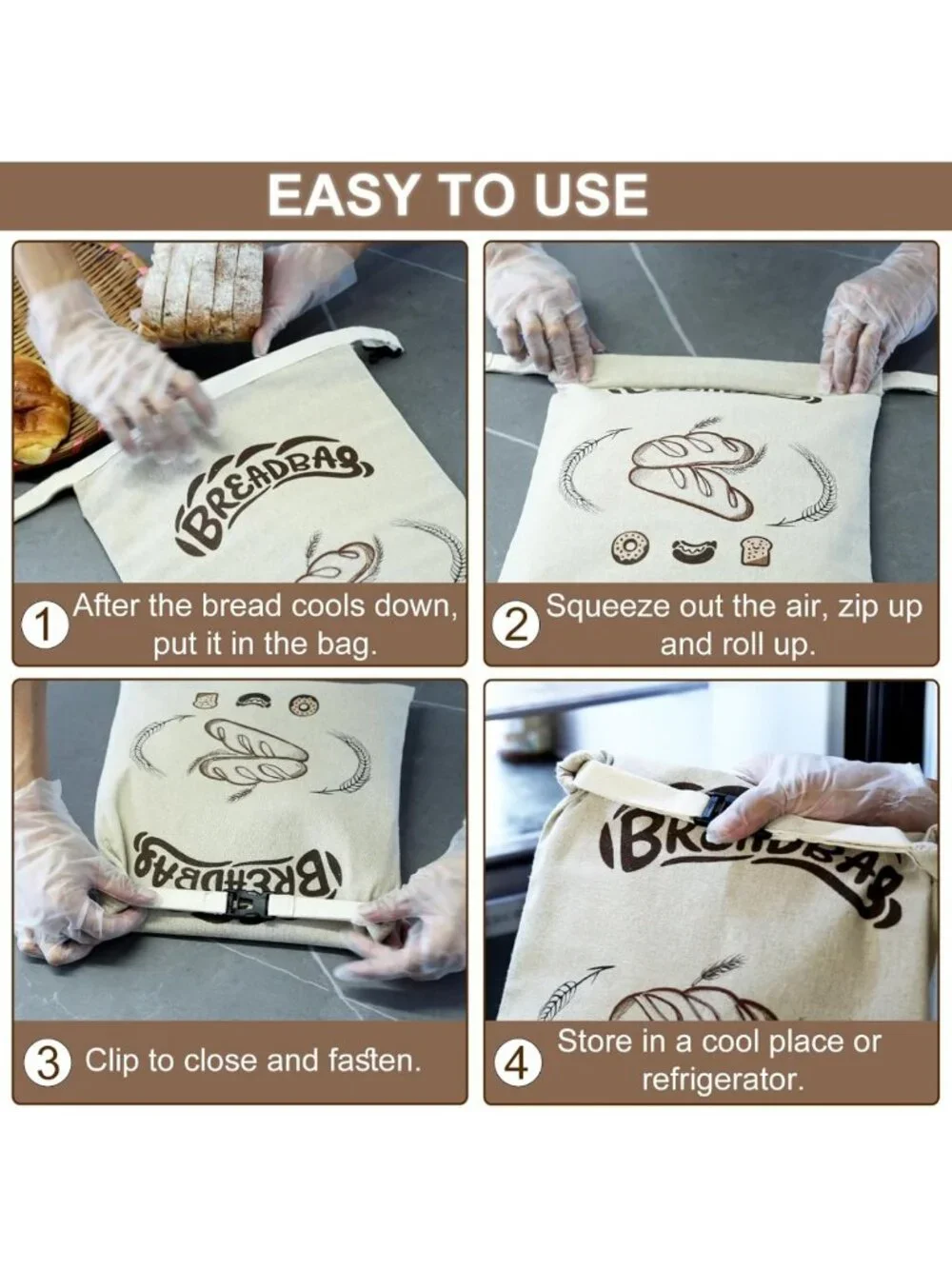 Reusable Beeswax Bread Bags for Sourdough - Large, Washable Storage (2 Pack)